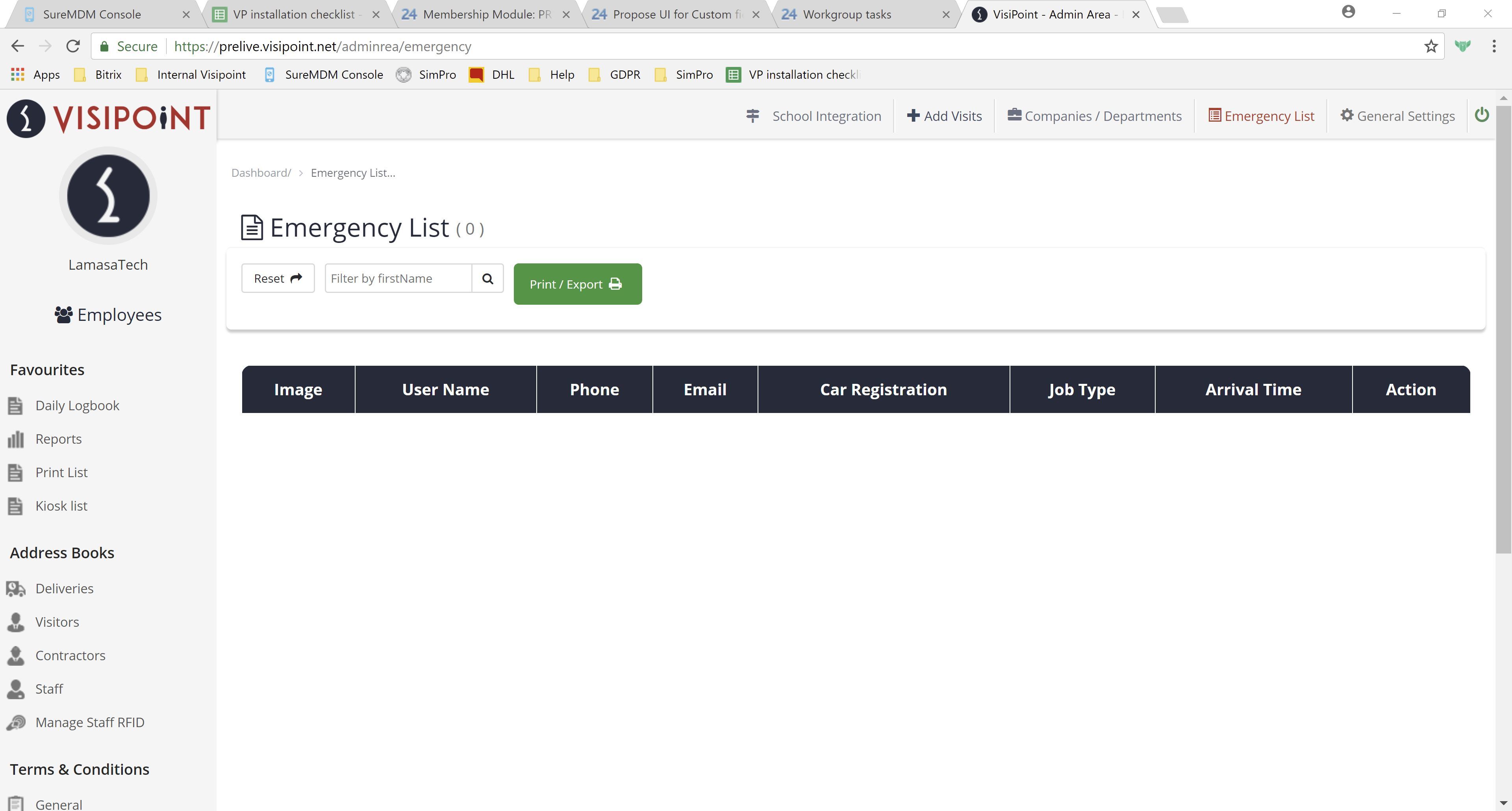 how to use the emergency list feature visipoint emergency list