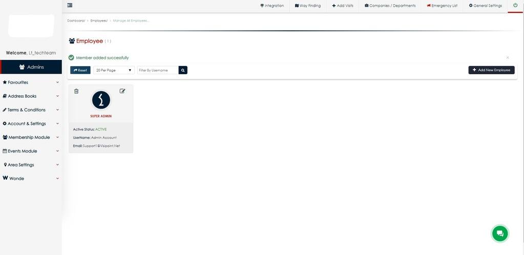 VisiPoint Add Employees in Dashboard