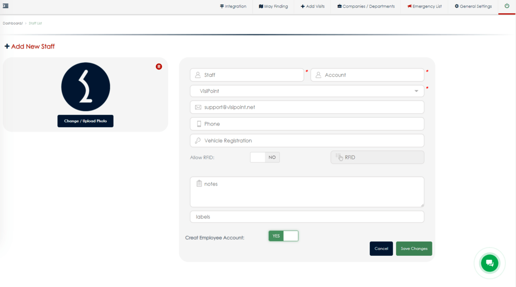 Add Staff To VisiPoint Dashboard