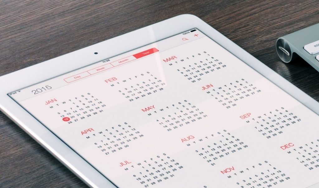 Calendar application running on an iPad