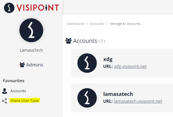 VisiPoint Master Account Share User Type