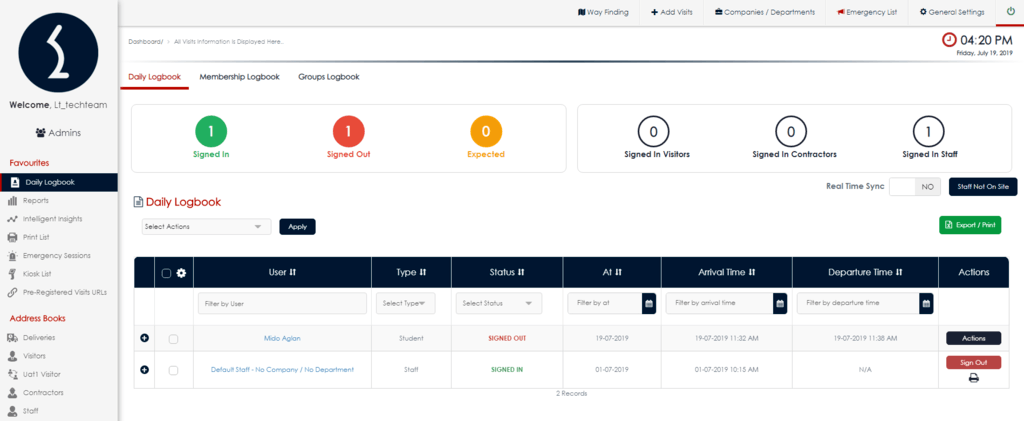 VisiPoint Dashboard Daily Logbook 4.0