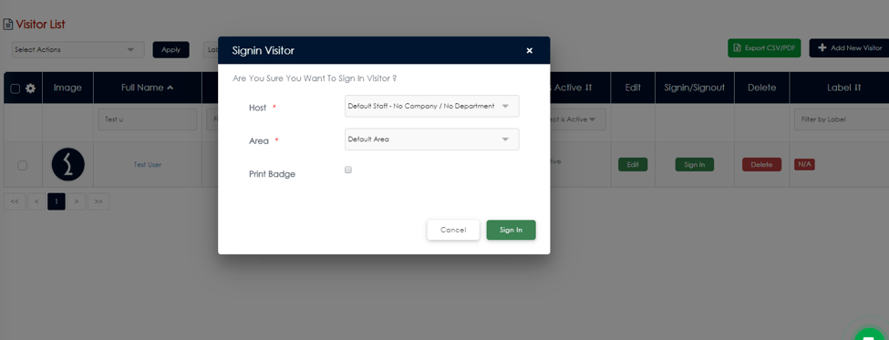 VisiPoint Sign In User From Dashboard