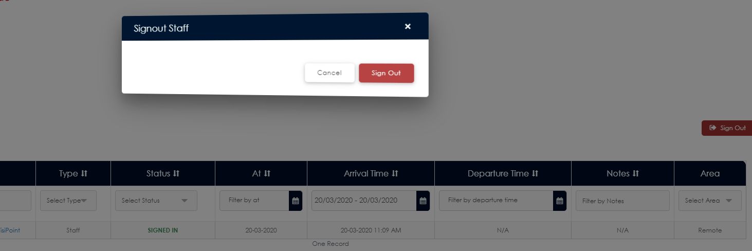 VisiPoint Remote Staff Sign-Out