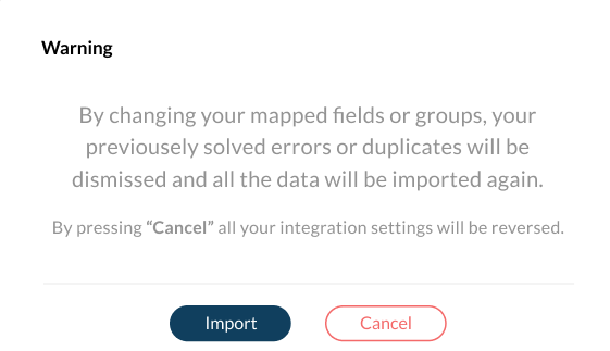 Integration mapping change warning