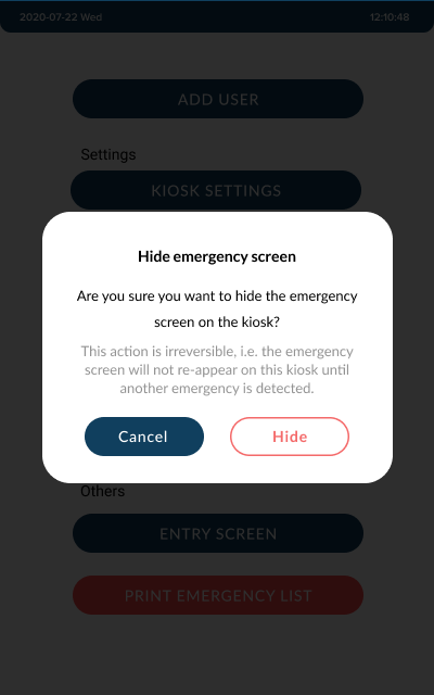 Hide emergency screen confirmation
