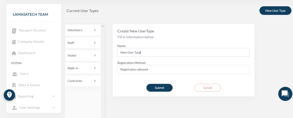 Add registration method to new user type