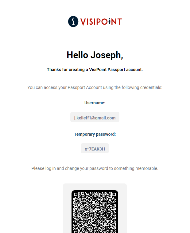 VisiPoint Passport Email