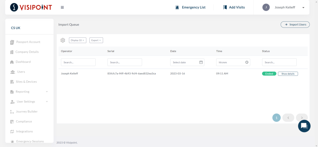 User list import status