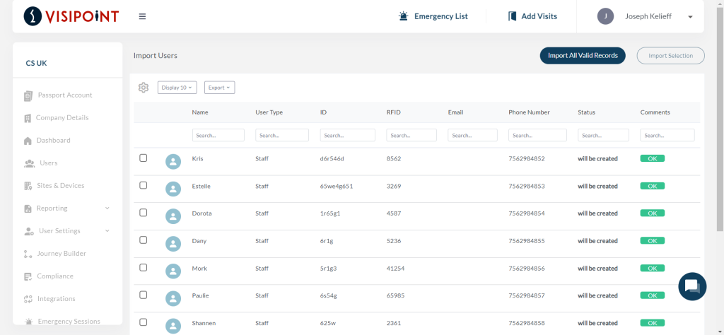 User list with no errors ready to import