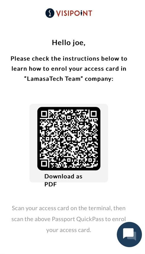 RFID enrolment text instructions with QR code