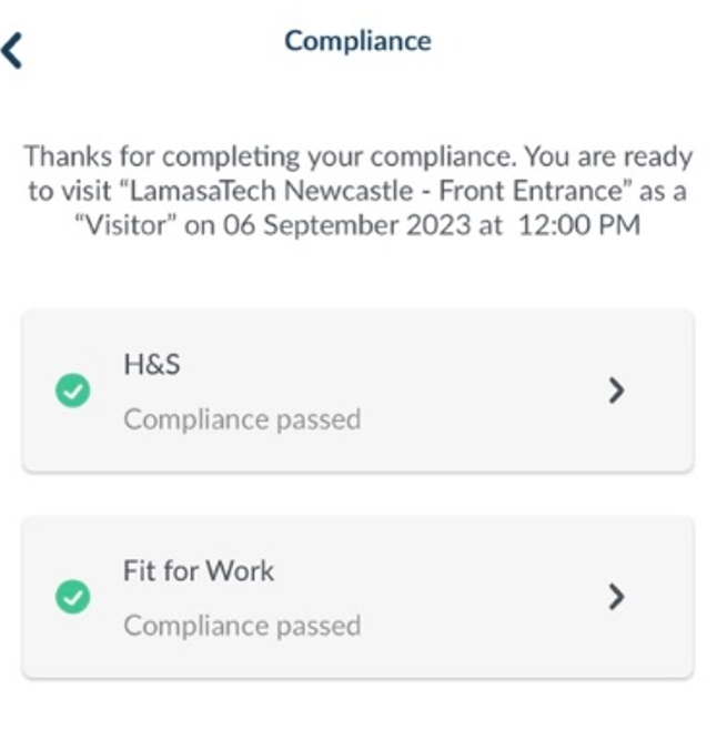 View which compliances you have completed for a visit on the mobile app