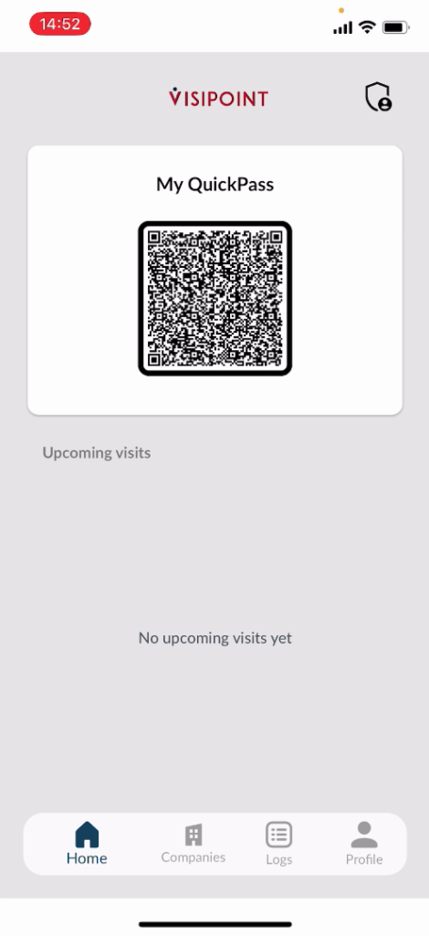 VisiPoint app home screen showing QuickPass