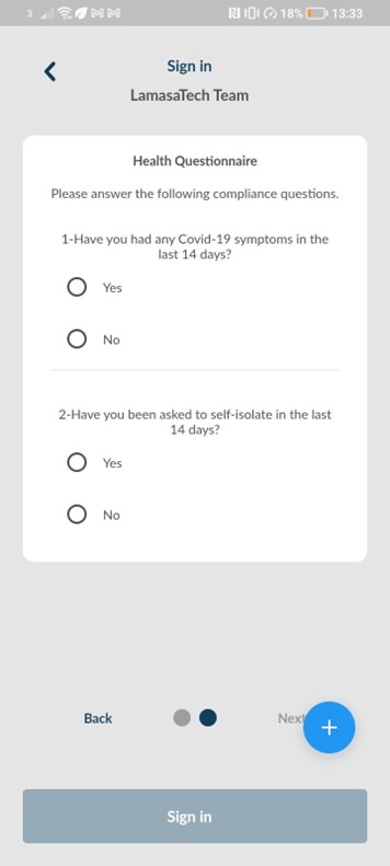 Screenshot of compliance questionnaire